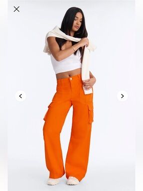 Fashion Nova End The Games Stretch High Rise Orange Cargo Jeans NWT